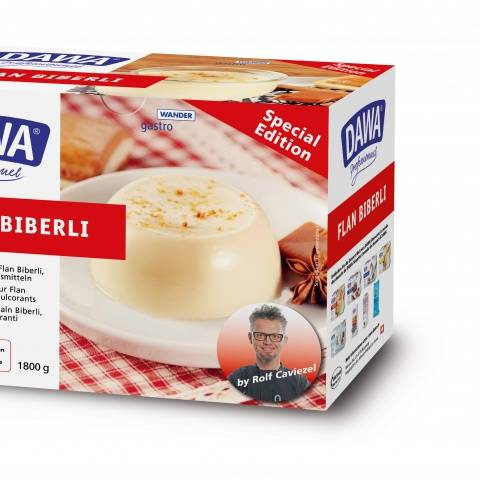 Die Verpackung vom Dawa Flan Biberli.