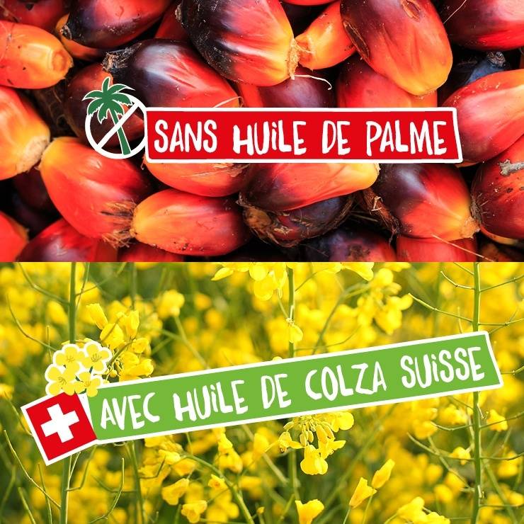 Sans huile de palme, avec huile de colza suisse